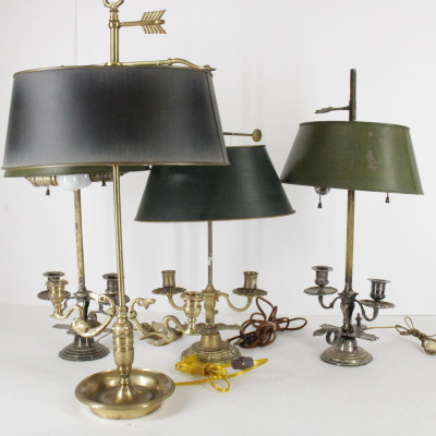 Four French Silvered Brass Bouillotte Lamps