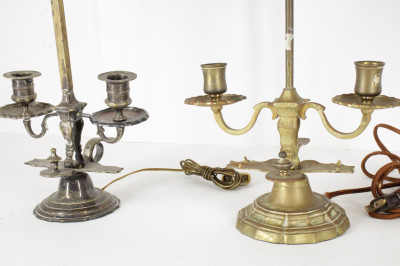 Four French Silvered Brass Bouillotte Lamps