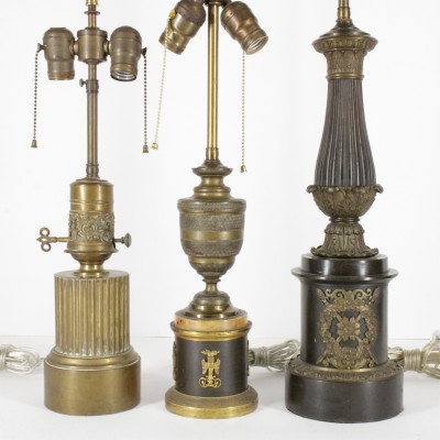 3 Empire Style Ormolu Brass Lamps