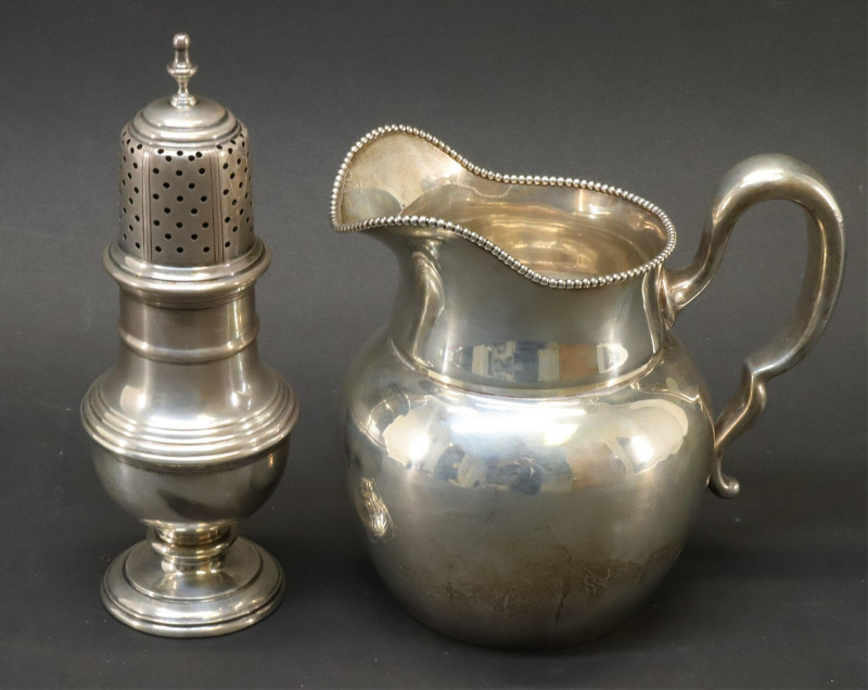Sterling Silver Water Pitcher and Large Castor