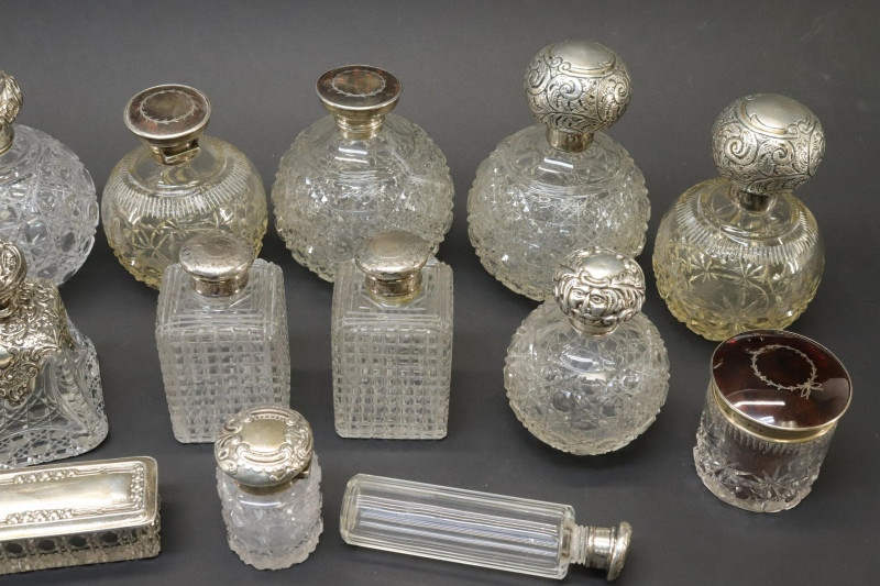16 Victorian Sterling Silver and Glass Bottles