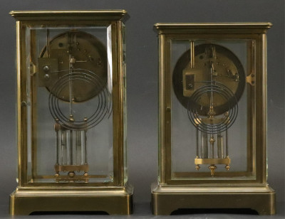 2 Tiffany Co Brass Glass Mantel Clocks