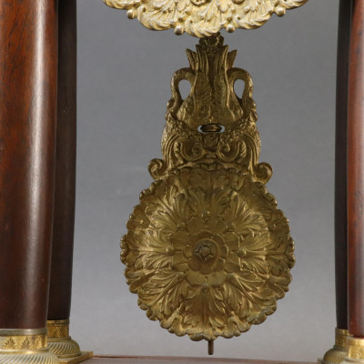 Empire GiltMetal Mahogany Portico Clock 19 C