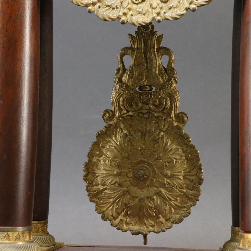 Empire GiltMetal Mahogany Portico Clock 19 C