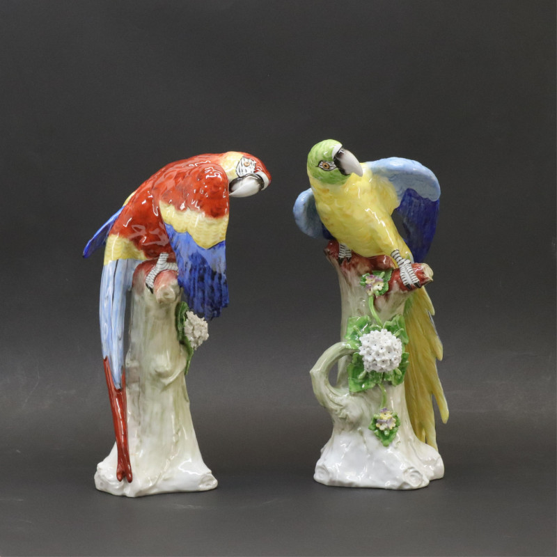 Two Bavarian/Saxon Porcelain Parrots