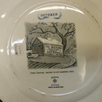 12 Adams Ceramic 'Red Barn' Monthly Plates