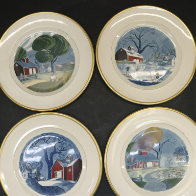 12 Adams Ceramic 'Red Barn' Monthly Plates