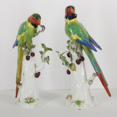 Pair Meissen Porcelain Parrots