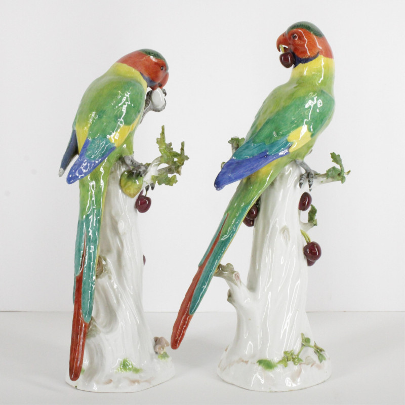 Pair Meissen Porcelain Parrots