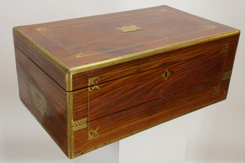 19th C Wood/Brass Campaign Desk and Box
