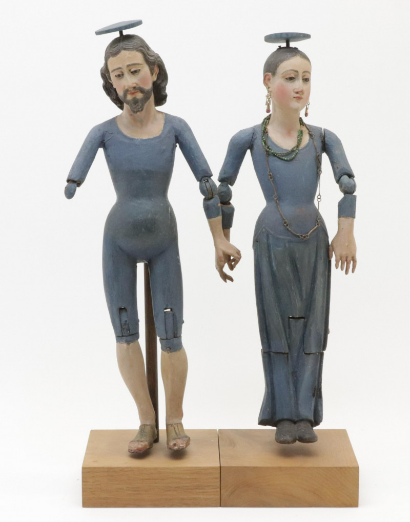 19th C Wood Carved Continental Santos Figures