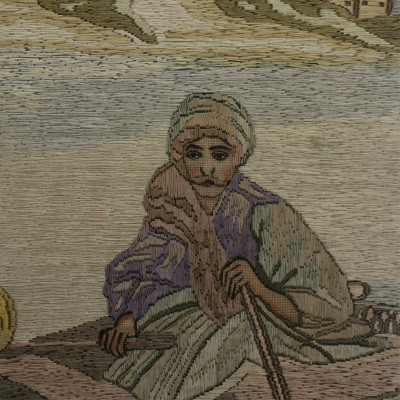 Berlin Silkwork Tapestry L 19th C On the River
