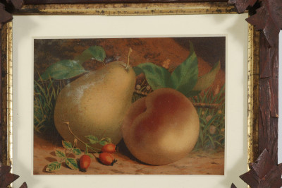 Pr Still Lifes of Fruit 19th C Tramp Art Frames