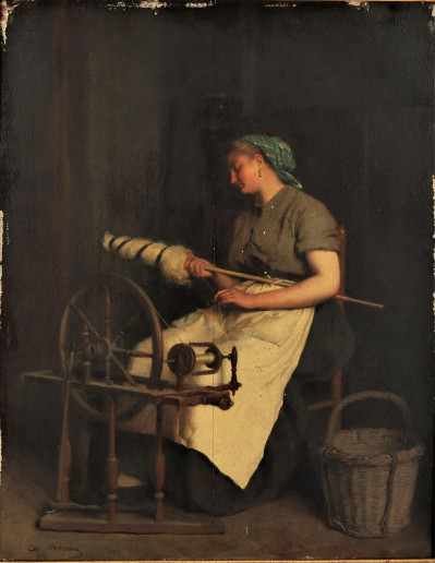 Charles Moreau Woman Spinning Loom