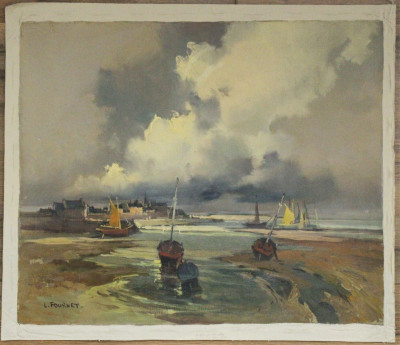 Lucien Fournet Sailboats at Low Tide