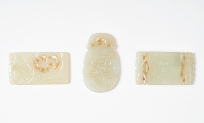 Three Small Jade Placques with Floral and Bamboo Imagery
