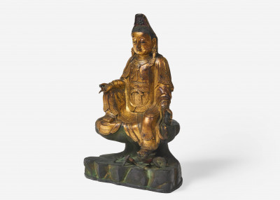 Image for Lot A Large Gilt Bronze and Polychrome Guanyin, 17th Century Ming Style, but likely 19th Century.