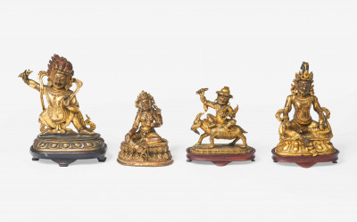 Image for Lot Four Small Gilt Bronze Sino-Tibetan Statues likely 19th century to early 20th century