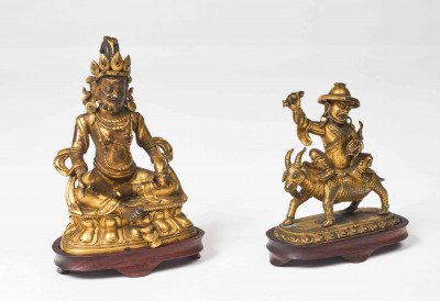 Four Small Gilt Bronze Sino-Tibetan Statues likely 19th century to early 20th century