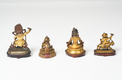 Four Small Gilt Bronze Sino-Tibetan Statues likely 19th century to early 20th century