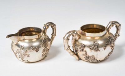 Chinese Silver Tea Set and Salt and Pepper Containers c.1880-1920