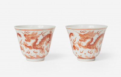 Image for Lot A Pair Tongzhi Iron-Red Dragon Cups 19th Century