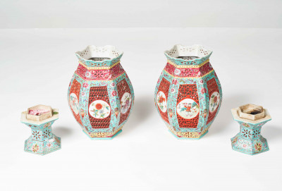 A Pair of Chinese Porcelain Reticulated Lanterns, 19th/20th century