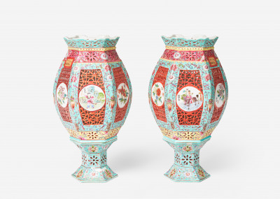 A Pair of Chinese Porcelain Reticulated Lanterns, 19th/20th century