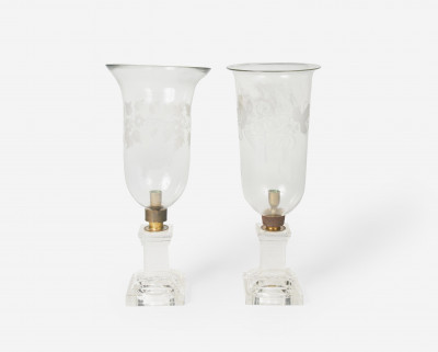 Image for Lot Unknown Glazier - Pair of Irish Cut Glass Hurricane Lamps