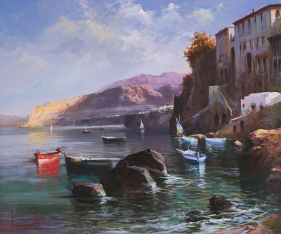 Image for Lot Claudio Simonetti - Blue &amp; Red Boats in the Cove