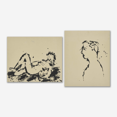 Unknown Artist - Group, two (2) works, silhouette and reclining nude