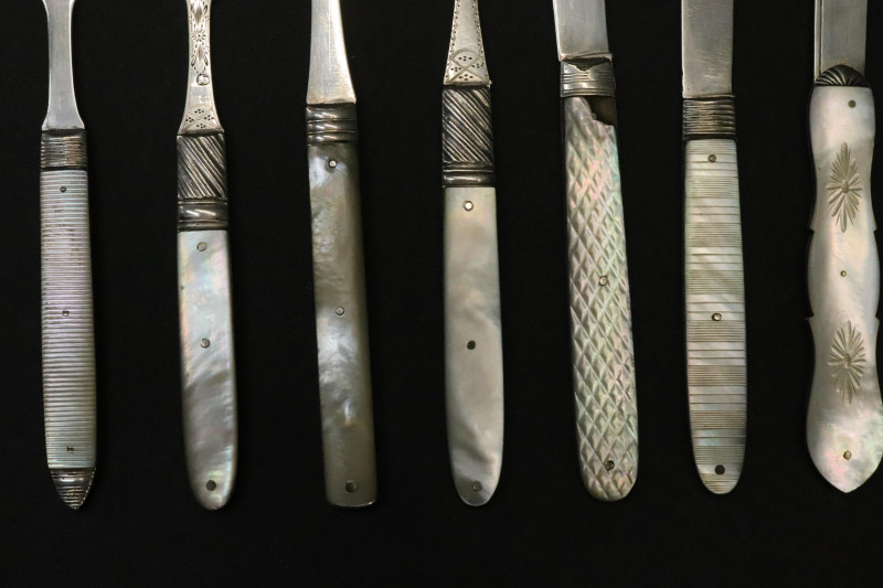 19th C Silver and MOP Folding Knives and Forks