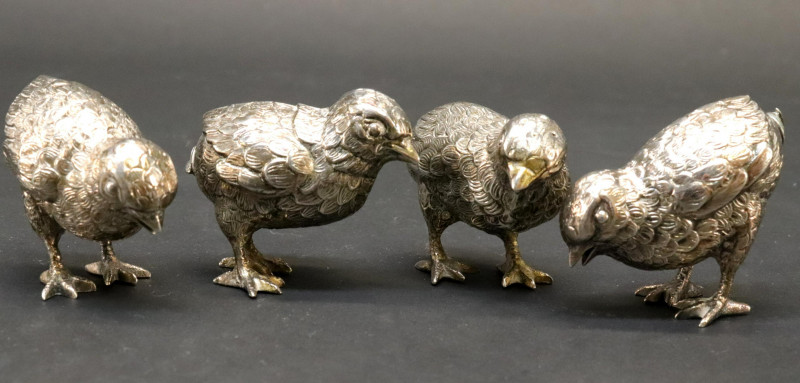 Two Pairs Sterling Silver Chick Figure Cellars