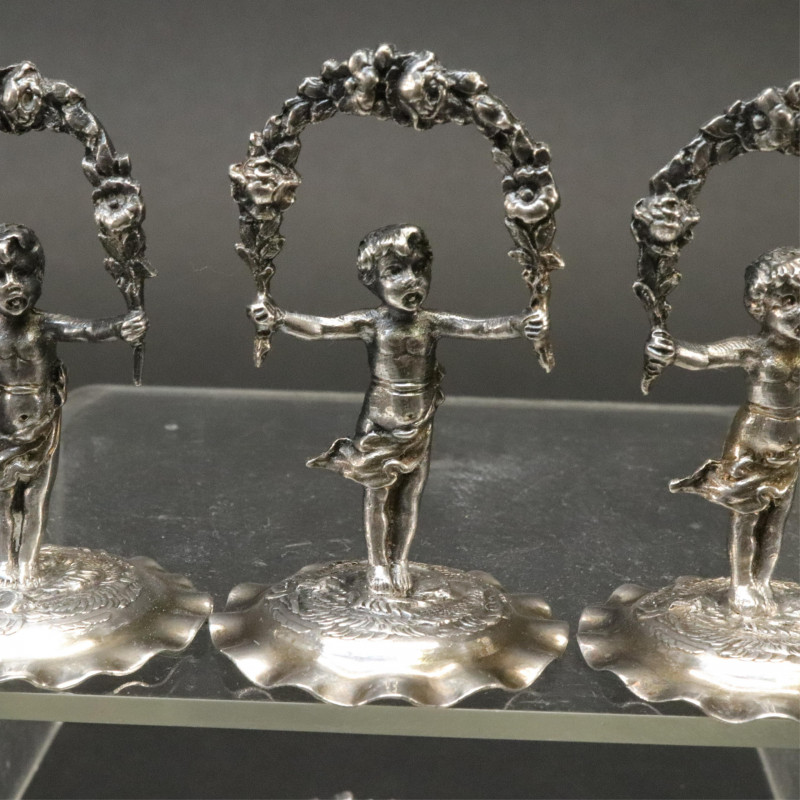 12 Putti Figure German Sterling Place Card Holders