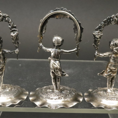 12 Putti Figure German Sterling Place Card Holders