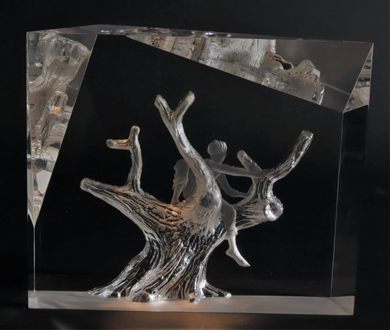 Steuben Crystal Sculpture 'The (Boy In the) Tree'