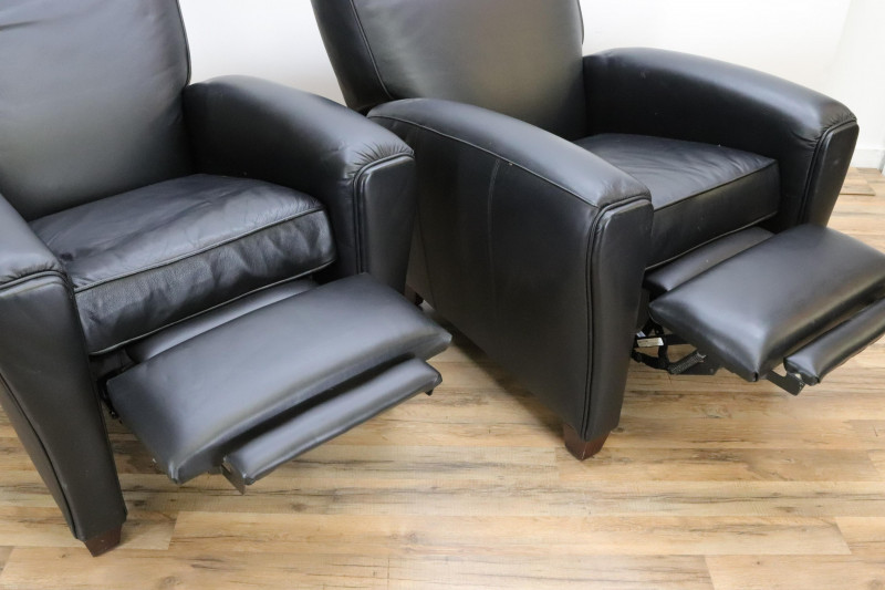 Pr of Black Leather Barca Reclining Lounge Chairs