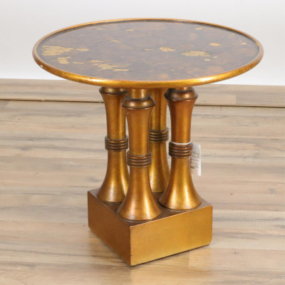 Image for Lot Faux Tortoise Shell Gilt End Table