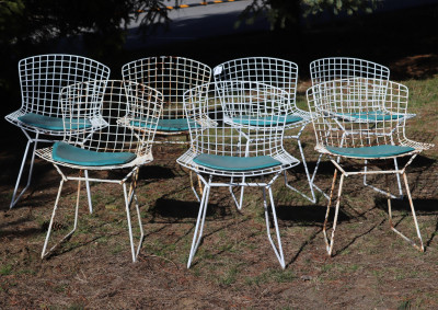 Seven Bertoia Design White Wire Side Chairs
