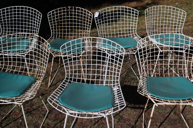 Seven Bertoia Design White Wire Side Chairs