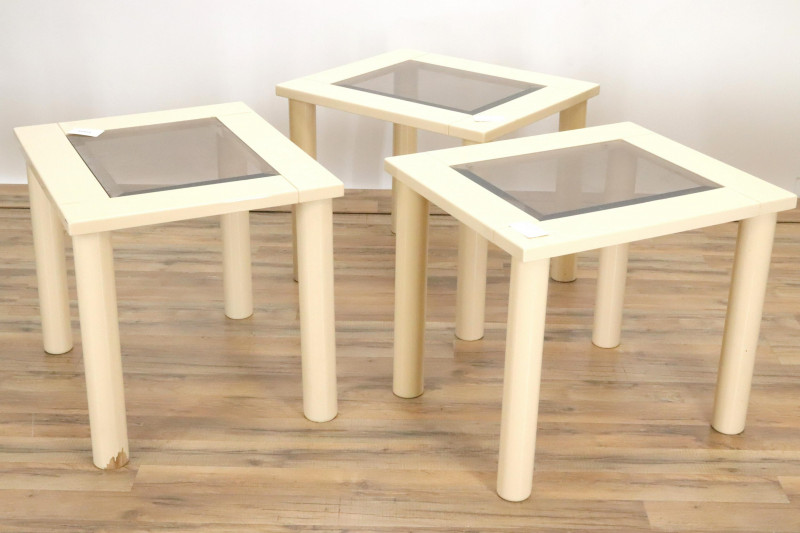 3 1980's Cream Lacquered End Tables
