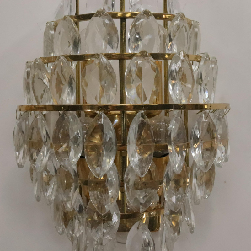 Pr Lobmeyr Style Cut Crystal Wall Sconces c 1970