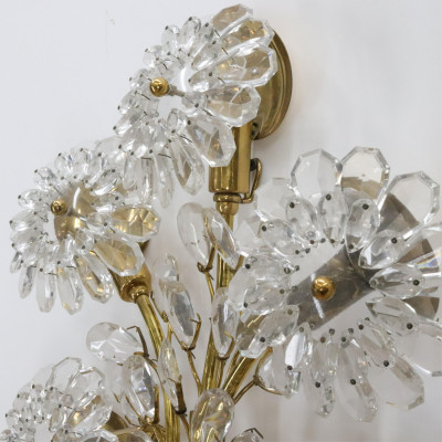 Brass Faceted Crystal FlowerForm Sconce