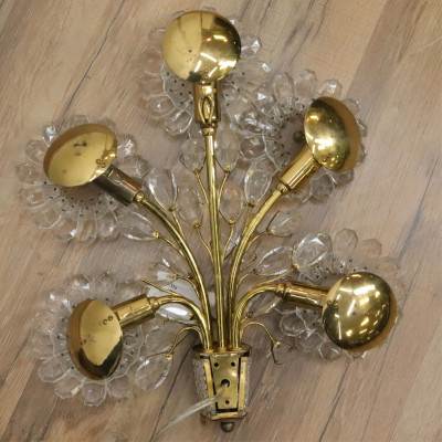 Brass Faceted Crystal FlowerForm Sconce