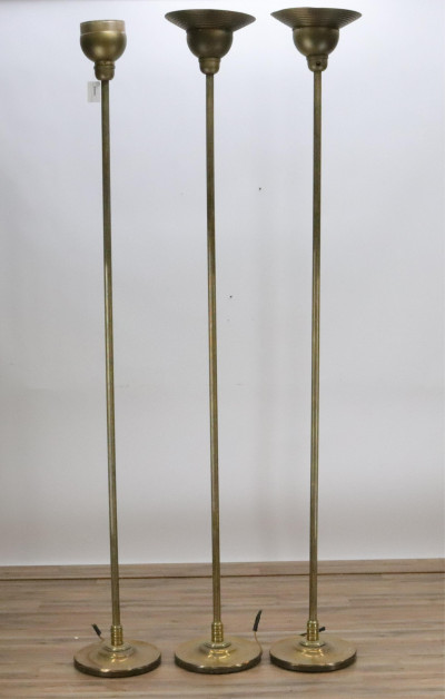 3 Art Deco Fluted Brass Torchieres 90' tall