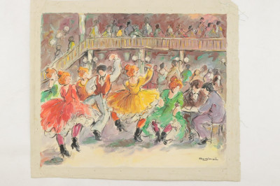 Expressionist Ball Room Scene signed Raginel