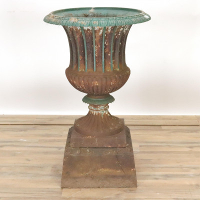 Image for Lot Victorian Cast Iron Garden Urn 19th C