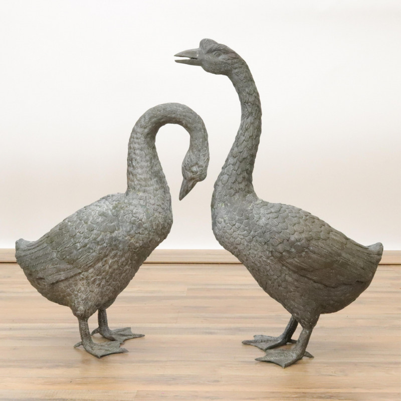 5 Bronze Patinated Brass Geese Ducks