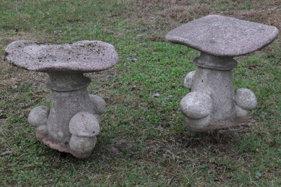 Image for Lot Pair Cast Cement Toad Stools
