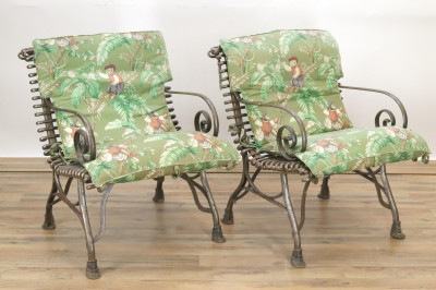 Image for Lot Pair Arras Wrought Iron Garden Armchairs
